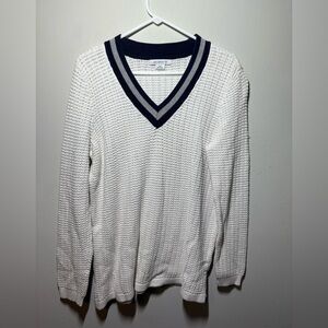 Liz Claiborne Vintage White and Blue V-Neck Sweater